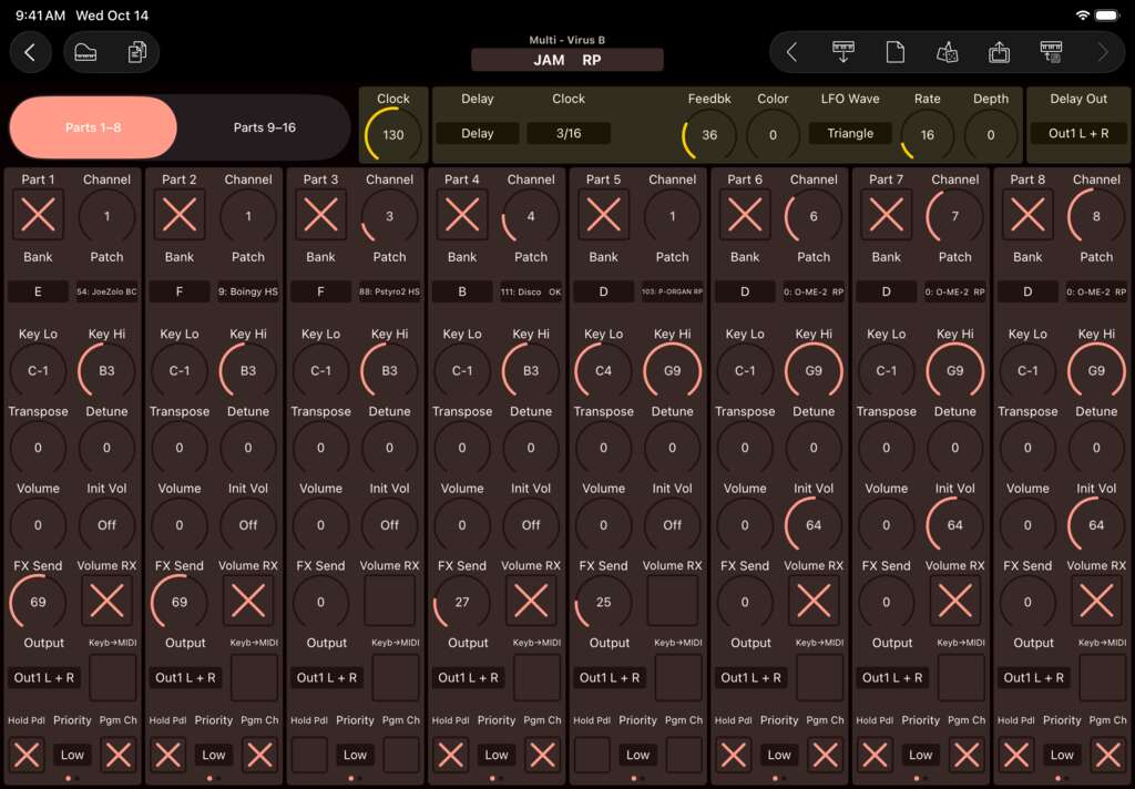 Access Virus B editor screenshot (iPad)