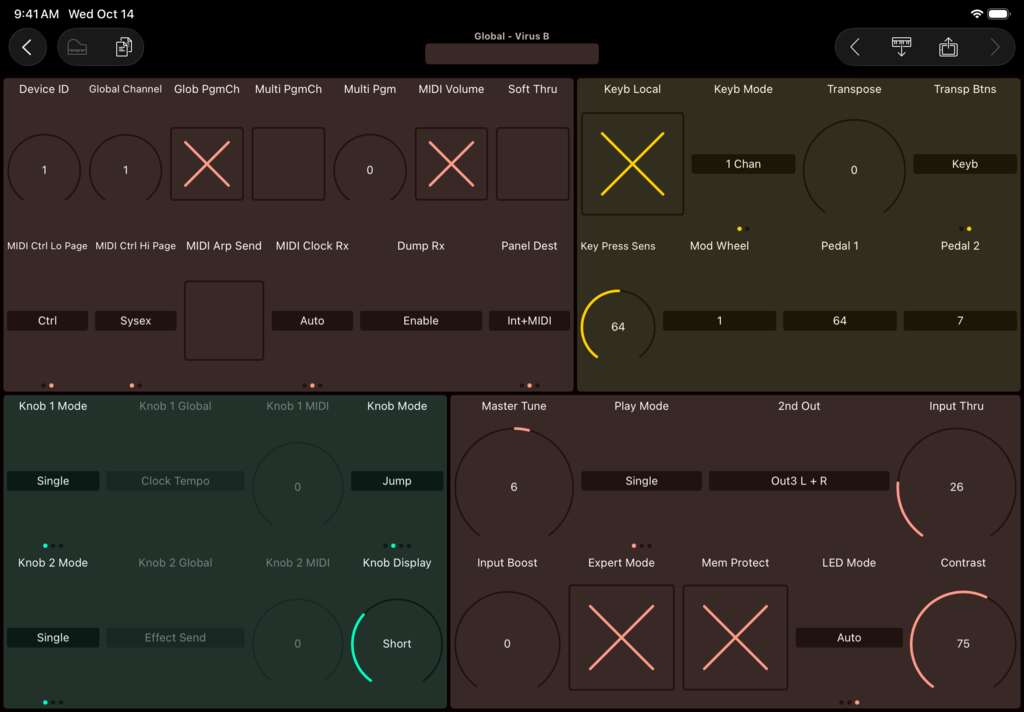 Access Virus B editor screenshot (iPad)