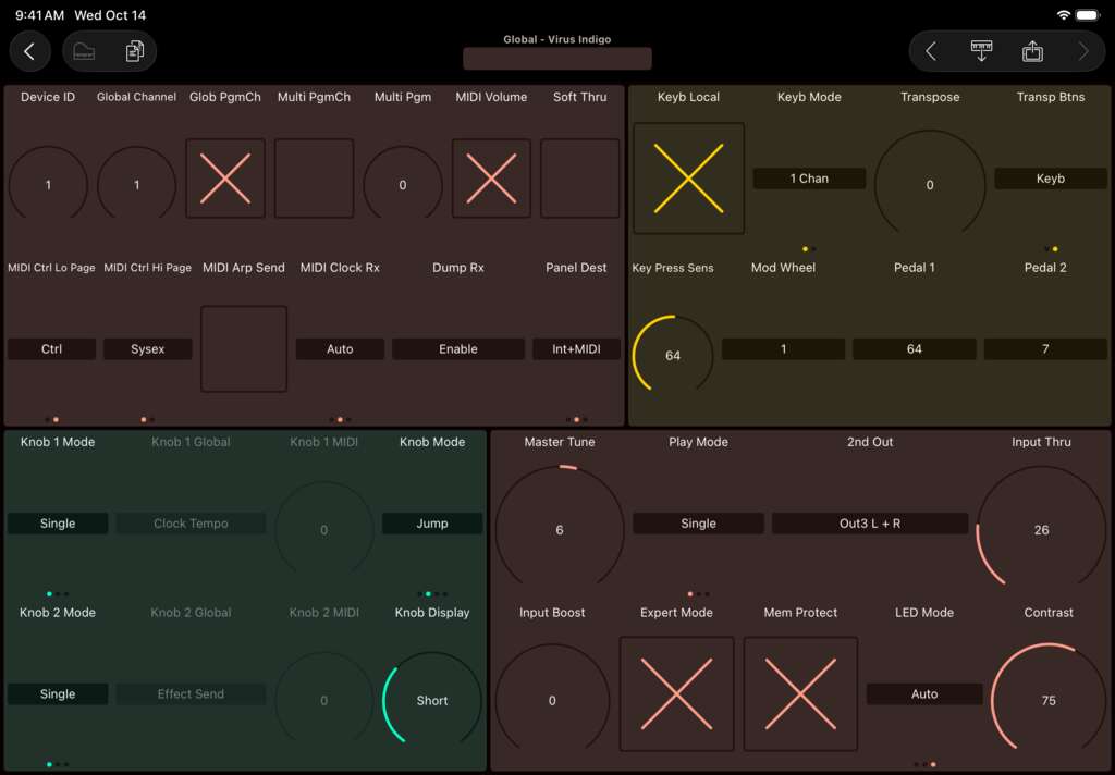 Access Virus Indigo editor screenshot (iPad)