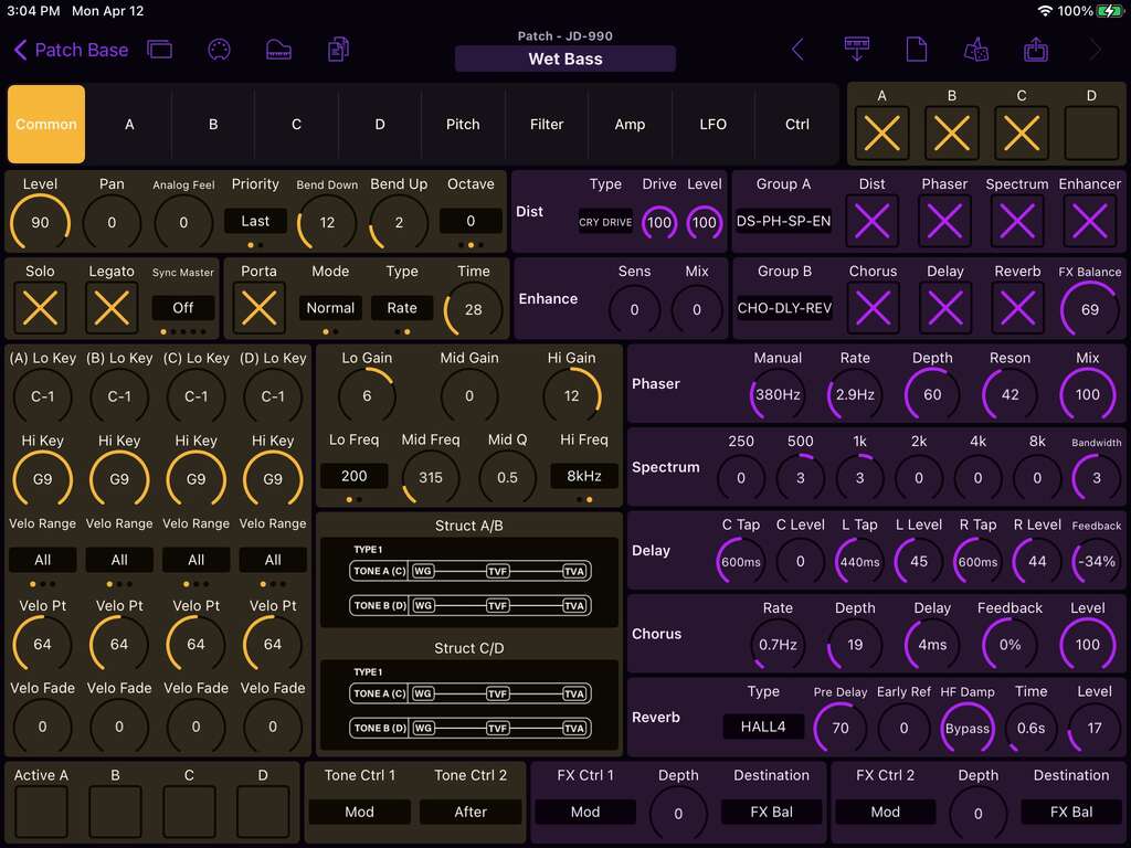 Roland JD-990 Editor Screenshot