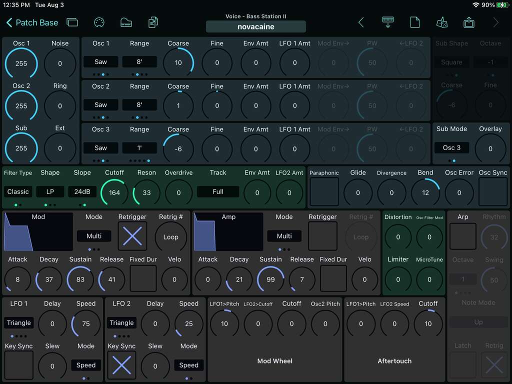 Novation Bass Station II Editor Screenshot