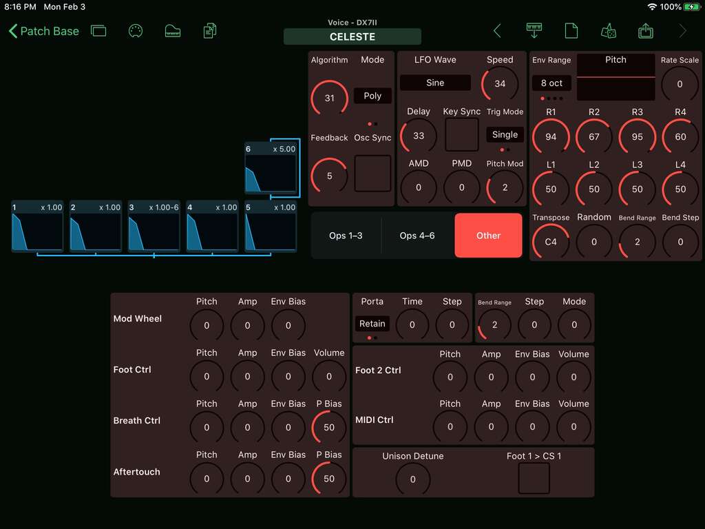 Yamaha DX7II Editor Screenshot